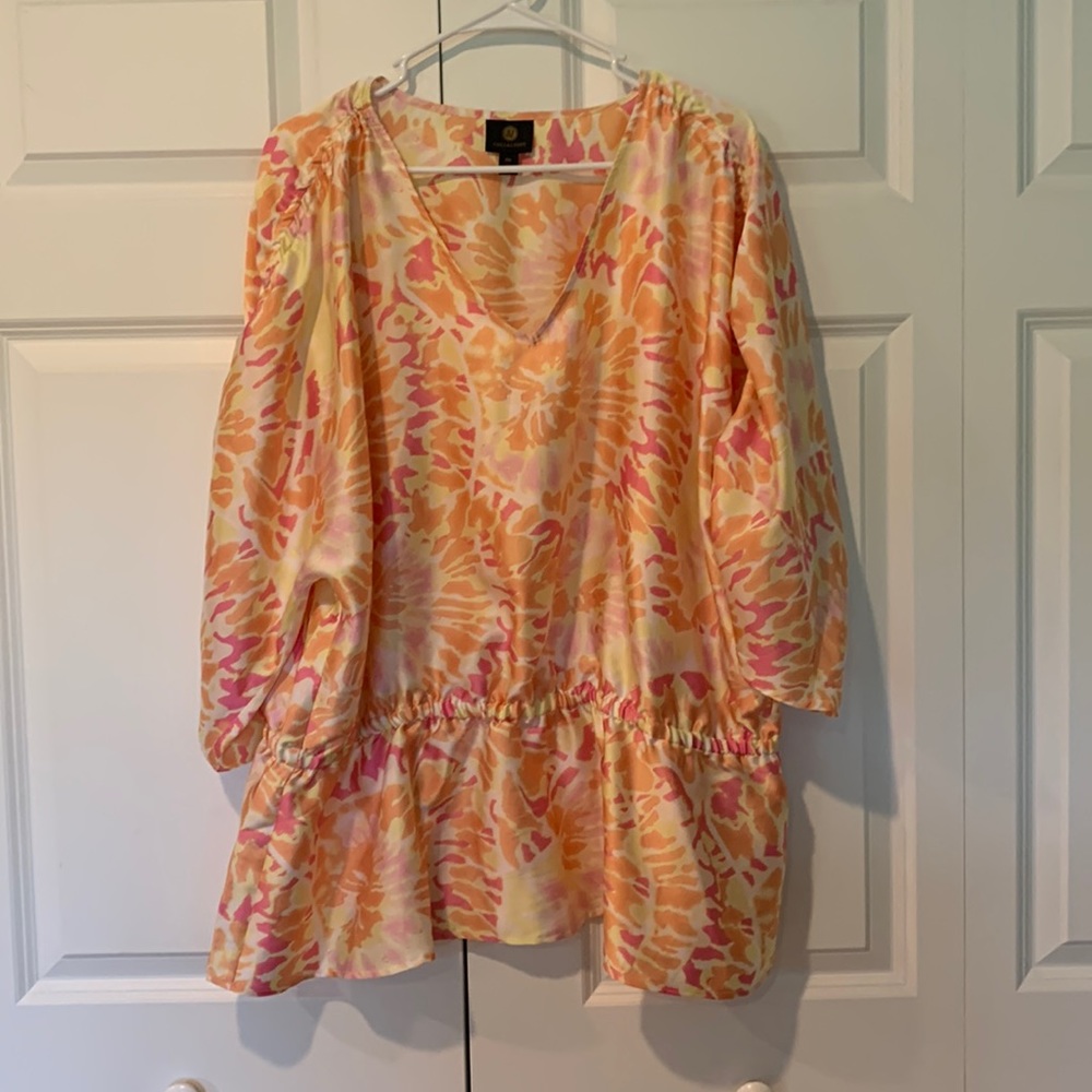 Shirt with Bright fun summer colors- yellow, pink and orange